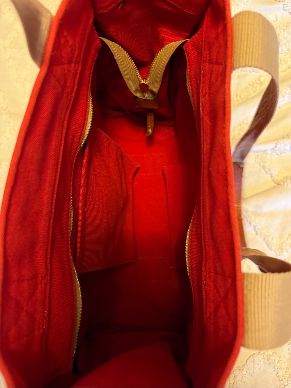 Dooney & Bourke Red Canvas Tote with Tan Straps - Picture 5 of 5